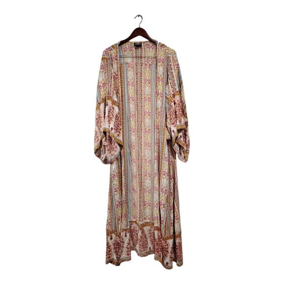 Angie Paisley Boho Longline Kimono Cardigan Size Small Rayon Duster Colorful - Picture 1 of 16